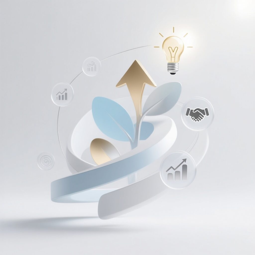 Model Version: lite | Model Category: General | Prompt: Conceptual image representing entrepreneurship awareness, abstract elements with subtle business icons, soft, inspiring lighting, clean background, professional graphic design quality. | Enhanced Prompt: A conceptual image representing entrepreneurship awareness, utilizing abstract elements and subtle business icons. The overall aesthetic is clean, modern, and inspiring.
Visual elements: Abstract shapes suggesting growth, connection, and innovation float in the composition. Subtle, almost translucent business icons (e.g., lightbulb, upward arrow, handshake outline) are integrated into the abstract forms without dominating the scene. The background is uniformly clean, solid white or very pale gray to maximize focus on the central concept. The composition is balanced and airy, perhaps following a gentle spiral or ascending diagonal line to imply progress. The lighting is soft, diffused, and inspiring, emanating from an unseen source above, creating gentle highlights and minimal, soft shadows that give the shapes depth. Textures are smooth and matte.
Color palette: Soft white, pale gray, light sky blue, muted gold, and subtle silver accents.
Style: Abstract conceptual art, professional graphic design, minimalist high-fidelity rendering.
Technical quality: Extremely sharp focus, smooth gradients, high resolution, 4K, professional conceptual visualization. Conceptual image representing entrepreneurship awareness, abstract elements with subtle business icons, soft, inspiring lighting, clean background, professional graphic design quality.