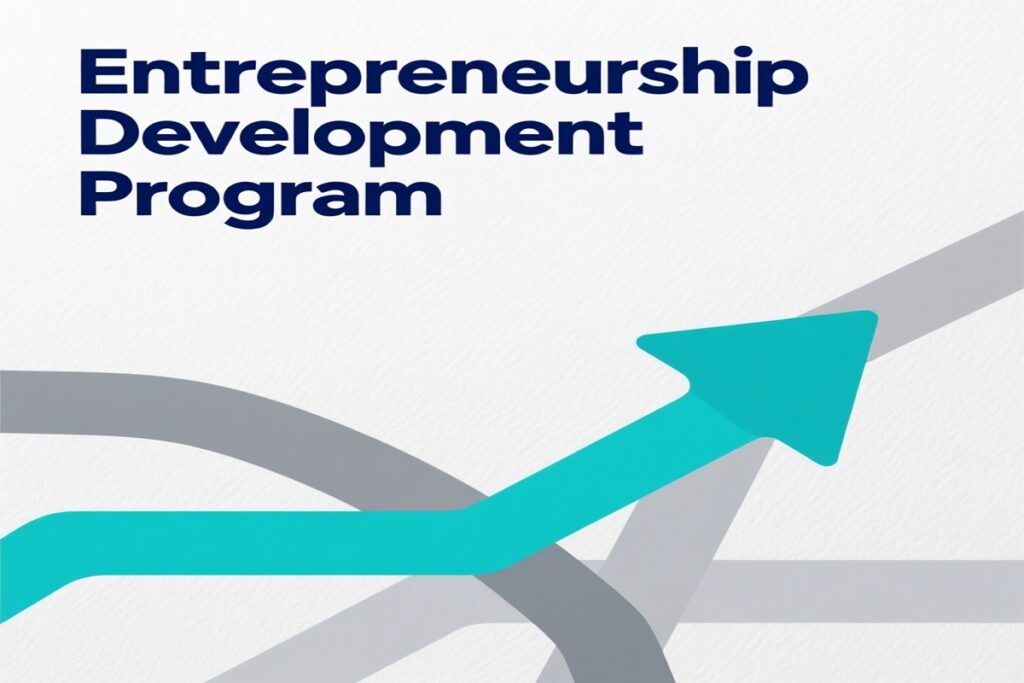 Model Version: lite | Model Category: General | Prompt: Professional poster design for an "Entrepreneurship Development Program", clean and modern aesthetic, clear sans?serif typography for title, balanced composition, subtle background texture, inspiring yet professional tone, high resolution. | Enhanced Prompt: A professional poster design for an "Entrepreneurship Development Program" with a clean and modern aesthetic.
Text elements precisely specified:
- Title: "Entrepreneurship Development Program" - centered at the top, extra large size - bold, clear sans-serif typography in deep navy blue
Visual elements: Balanced composition utilizing negative space effectively. The background features a subtle, fine-grained texture, perhaps resembling high-quality paper or brushed metal, in a very light gray or off-white color. The design incorporates abstract, intersecting lines or geometric shapes in muted tones of slate gray and a single accent color of vibrant teal to suggest connectivity and growth. The overall tone is inspiring yet strictly professional. Lighting is even and bright, emphasizing clarity and readability.
Color palette: Off-white, deep navy blue, slate gray, and vibrant teal.
Style: Modern corporate design, minimalist, high-resolution graphic design.
Technical quality: Crisp lines, sharp focus, high resolution, professional poster design. Professional poster design for an "Entrepreneurship Development Program", clean and modern aesthetic, clear sans‑serif typography for title, balanced composition, subtle background texture, inspiring yet professional tone, high resolution.